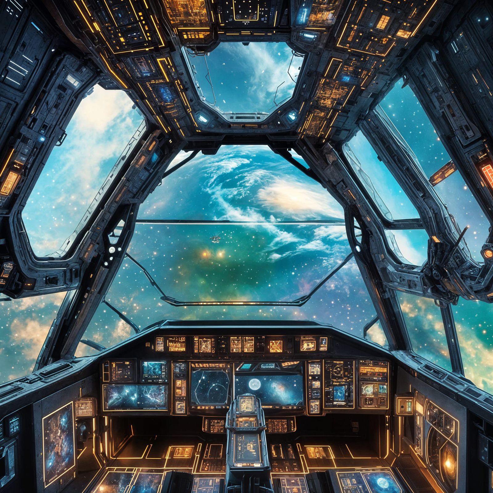 Epic Sci-Fi Spaceship View from Cockpit