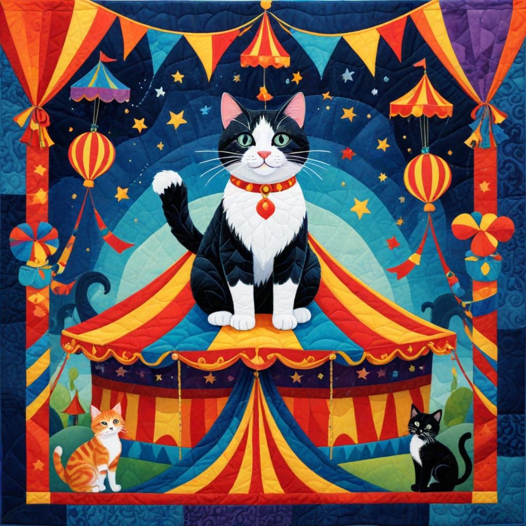 Acrobat Cat in Dreamy Quilted Circus