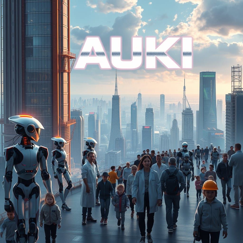 Futuristic Robots Coexist with Humans in a Thriving Metropol...