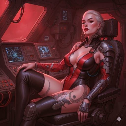 Sensual Sci-Fi Space Pirate in Cockpit
