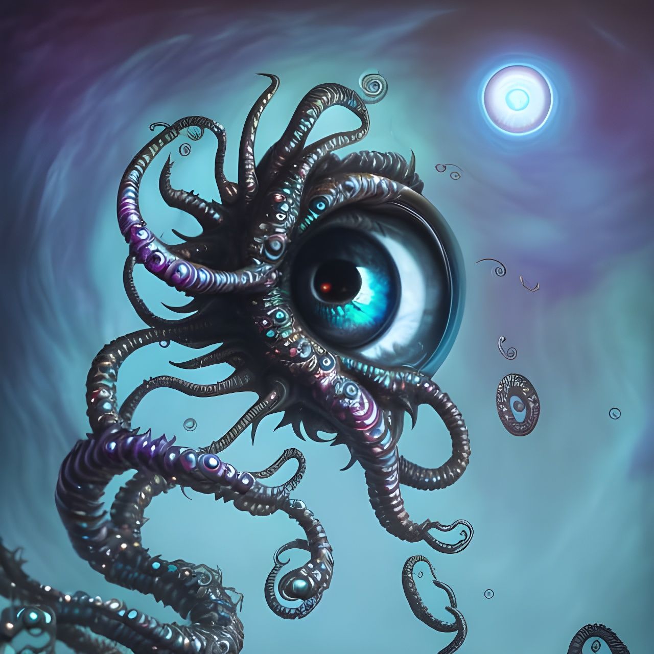 Sinister Chrome Beholder Creature as Rococo Art