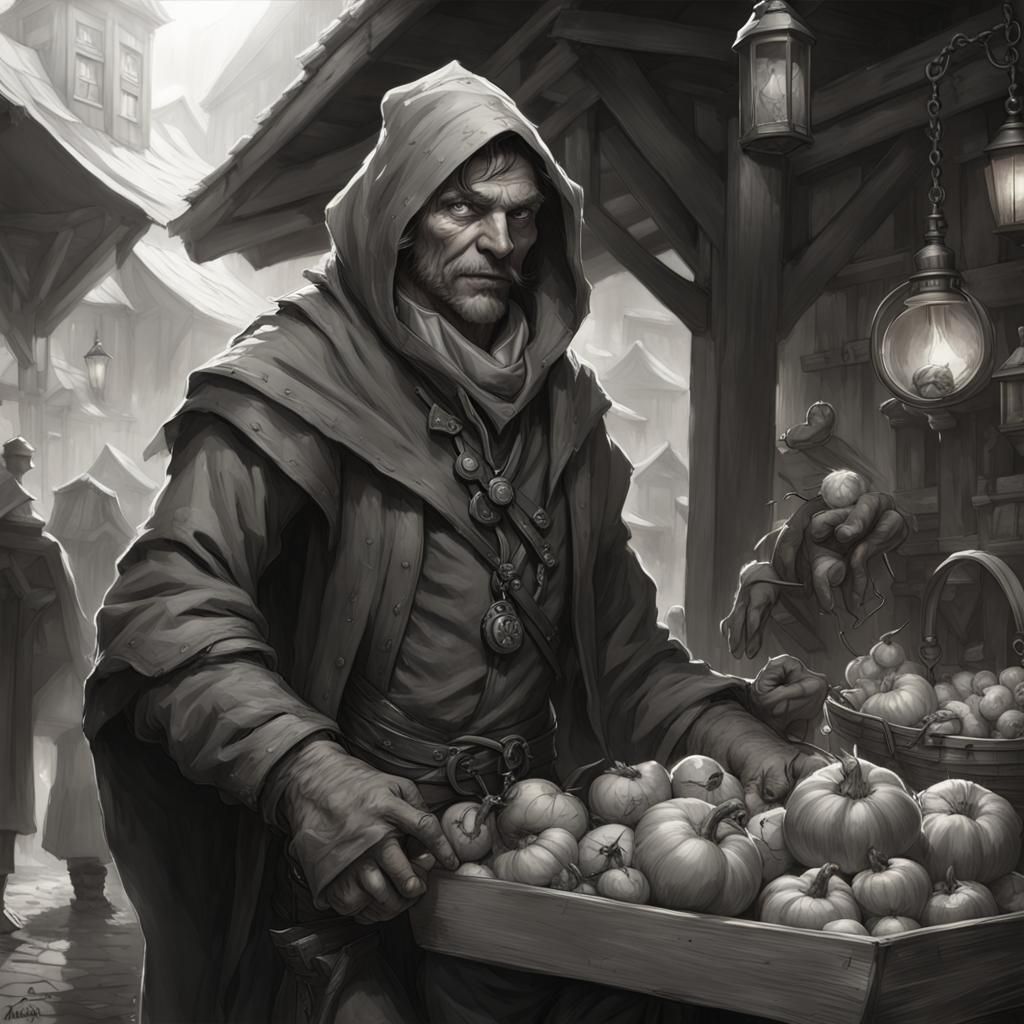 Hobgoblin Merchant in Bustling Market, Fantasy Art