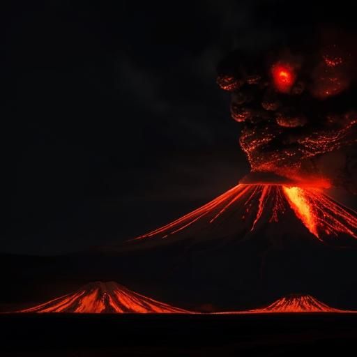 Erupting Volcano in Dark Fantasy Landscape