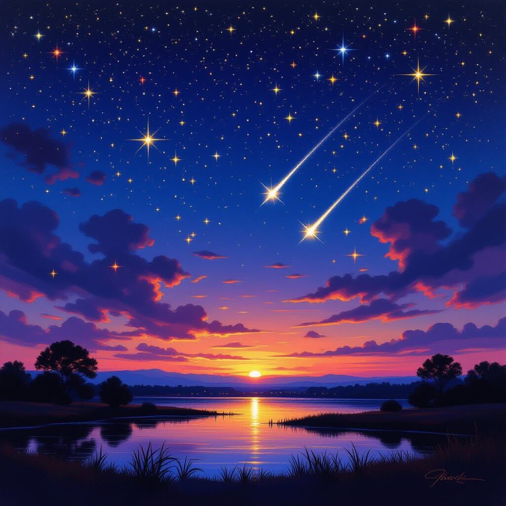 Night Sky Landscape in Master Oil Painting Style