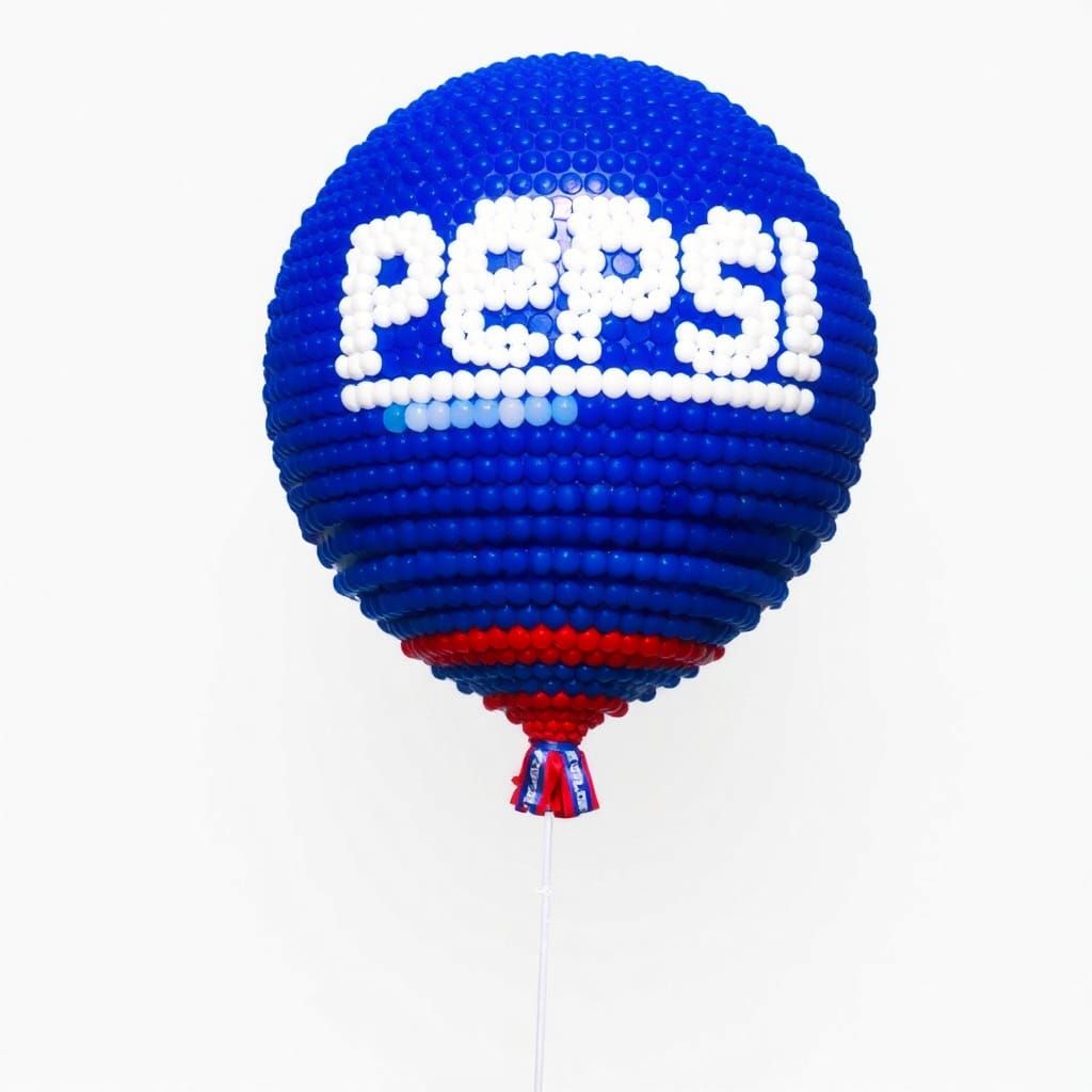 A balloon with Pepsi symbol on it made out of beads