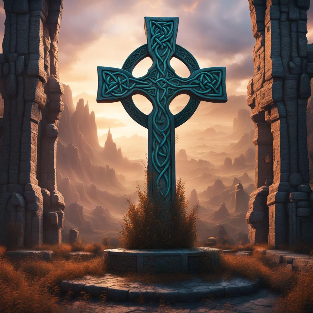 Detailed Celtic Cross in Abstract Art Style