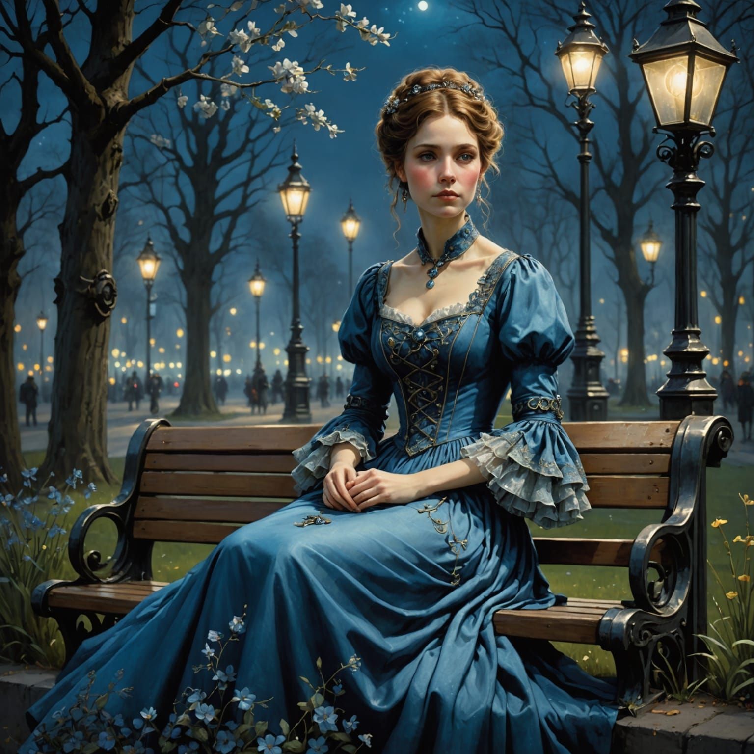 Woman in Blue Gown, Jean-Baptiste Monge Style
