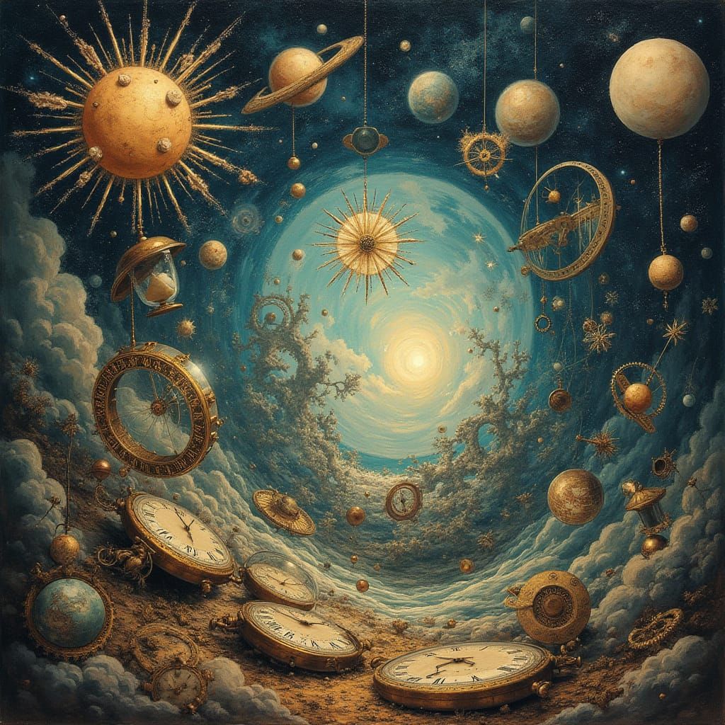Time: A Surreal Dance of Clocks and Celestial Bodies