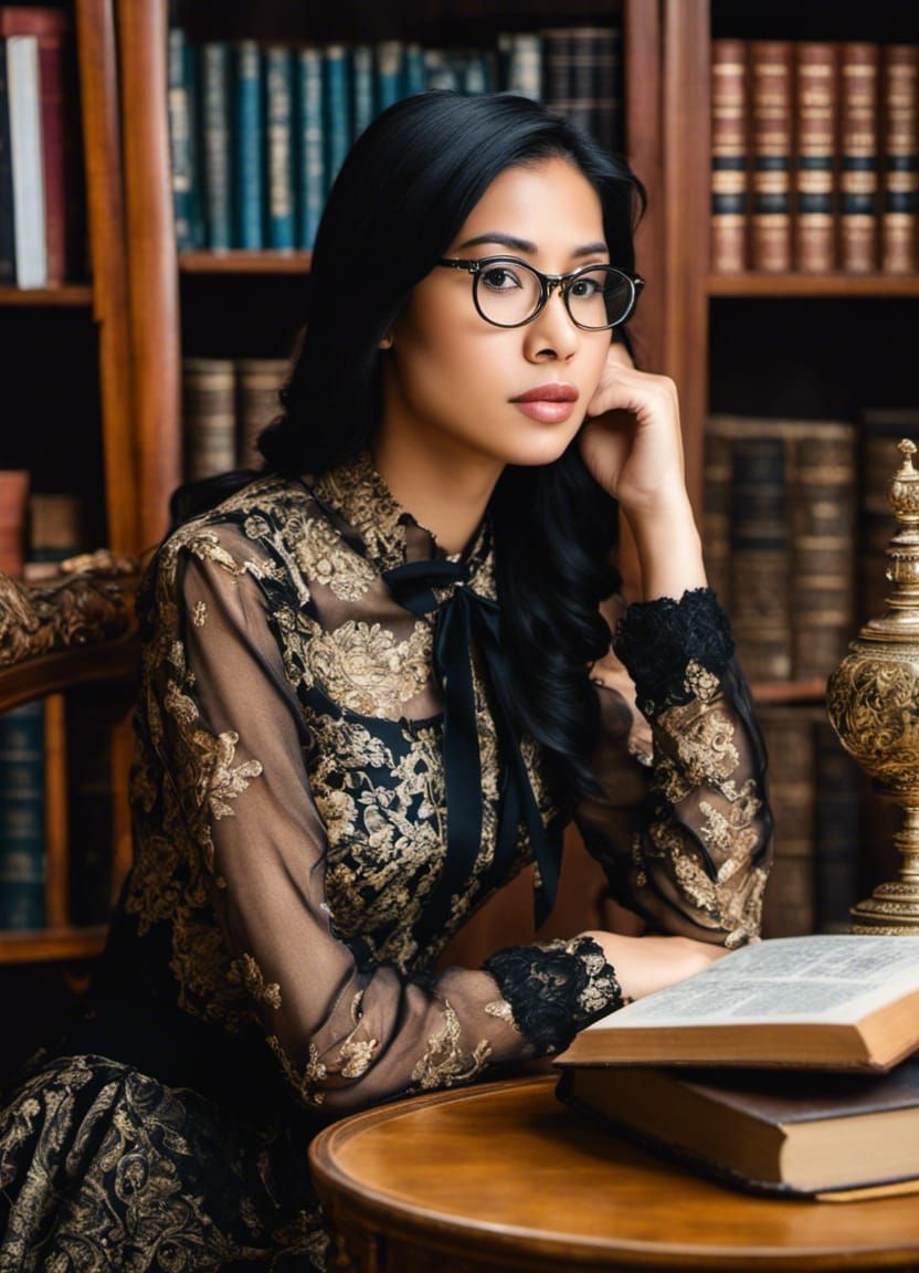 Stunning Indonesian Woman in Library Setting