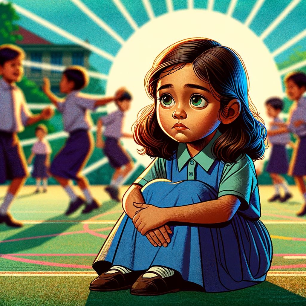 Sad Girl on Playground in Early 20th-Century Animation Style