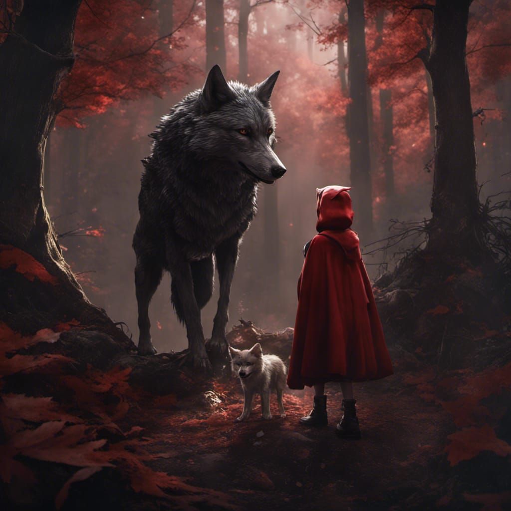 Little Red Riding Hood and the Wolf: Dark Fantasy Art