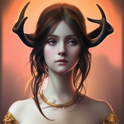 Girl with Deer Eyes in Royal Dress: Art Nouveau Portrait