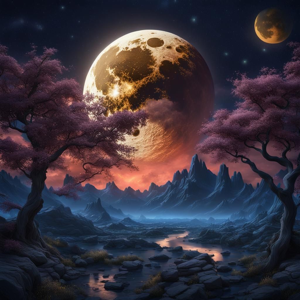 Beautiful Heavenly Moon at Starry Night