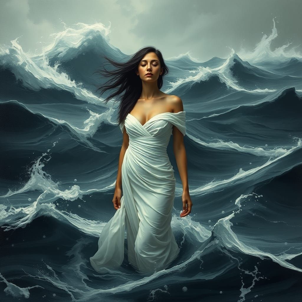 Woman Quells Storm in Surreal Biomechanical Landscape