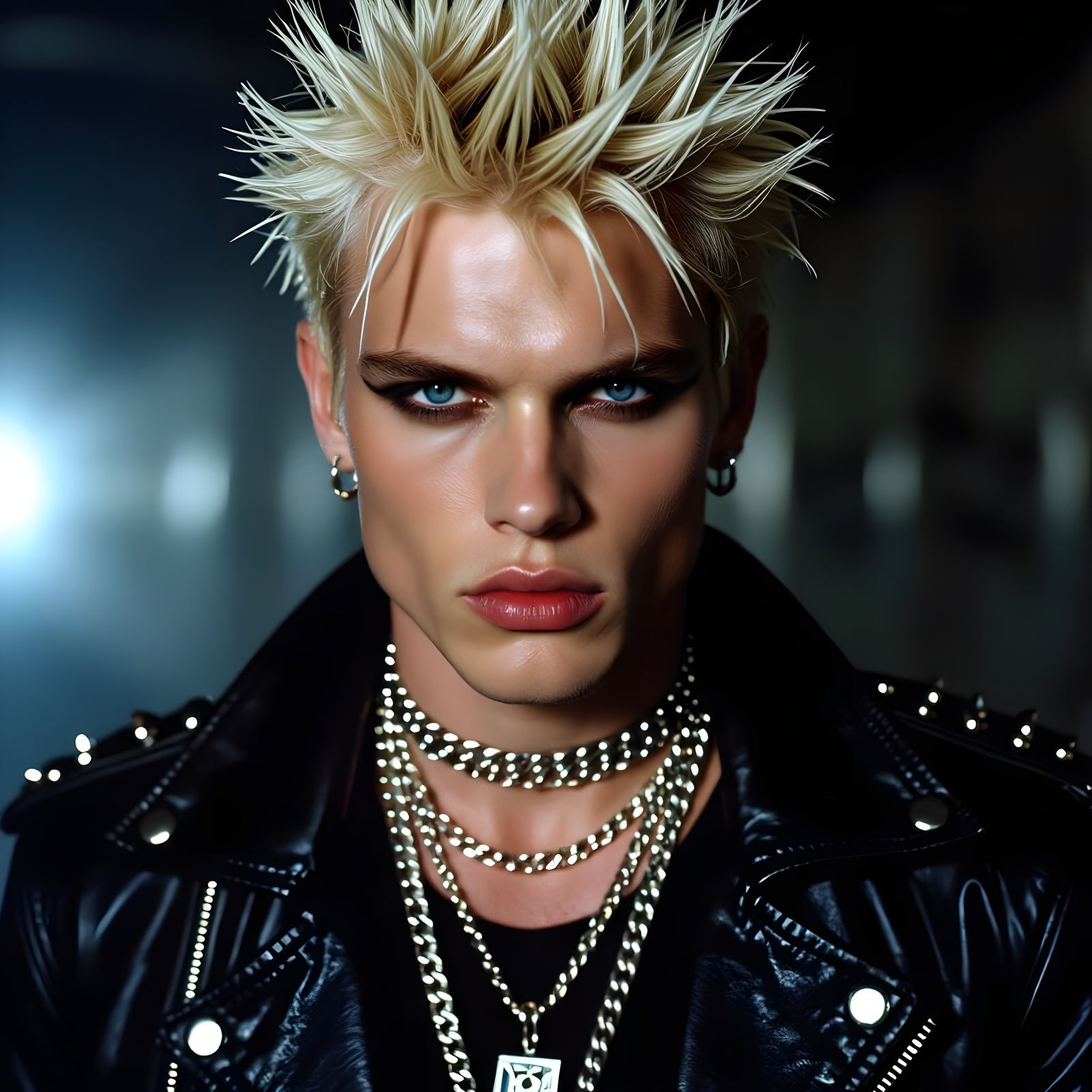 Punk Portrait with Spiked Hair and Leather Jacket