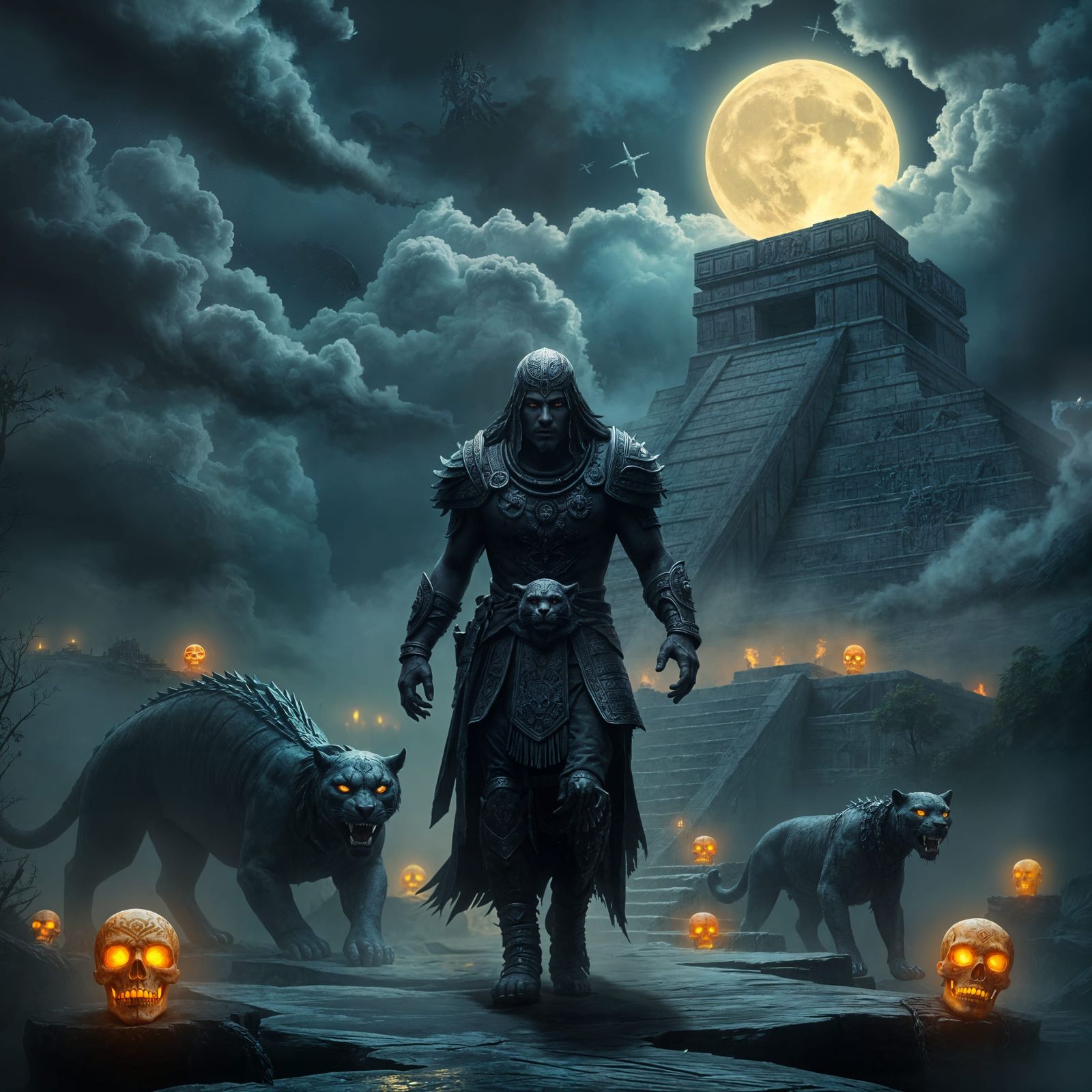 Aztec Warrior's Ethereal Journey Through Mictlan