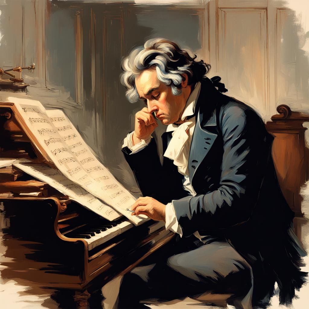 Beethoven Composing: An Impressionistic Candlelit Scene