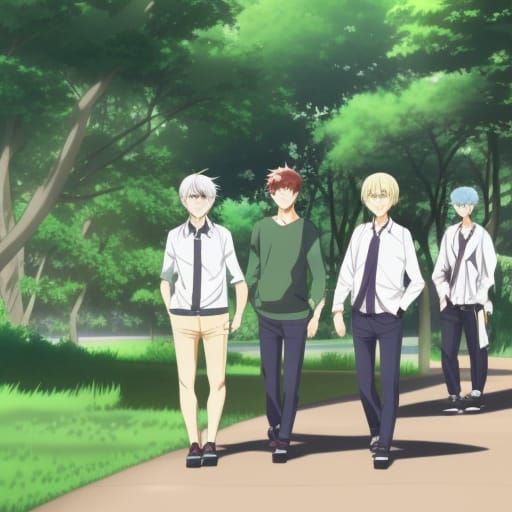 Handsome Men Stroll Through Park: Anime Key Visual