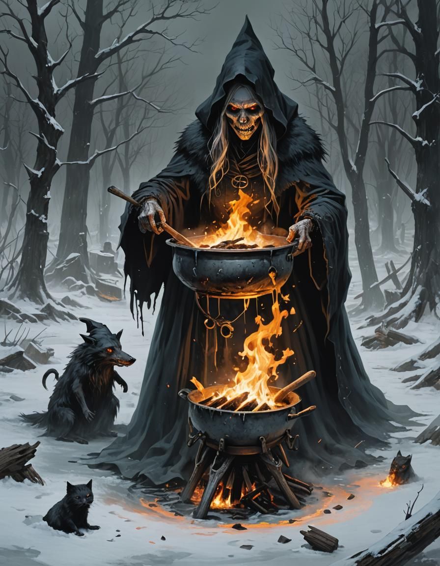 Gothic Ice Witch Brewing Horror Potion