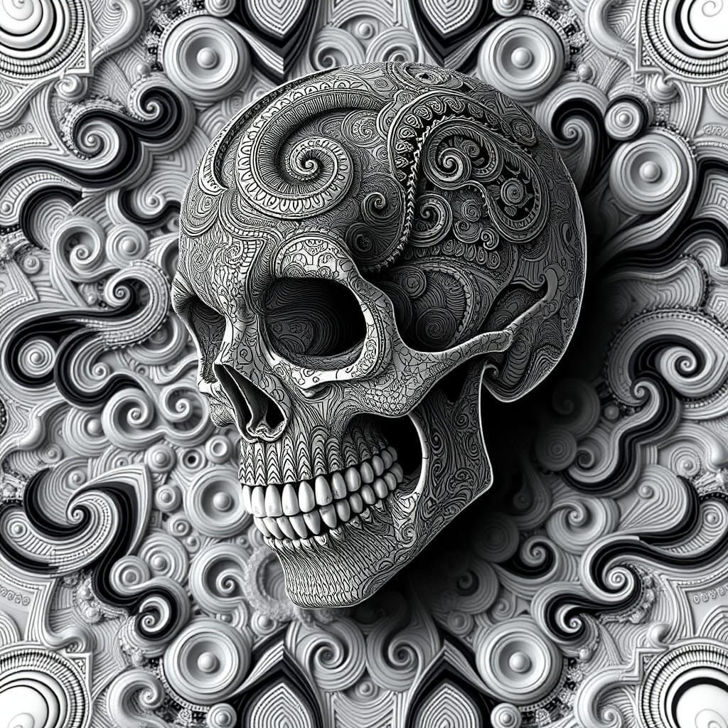 Fractal Skull Composition in M.C. Escher Style