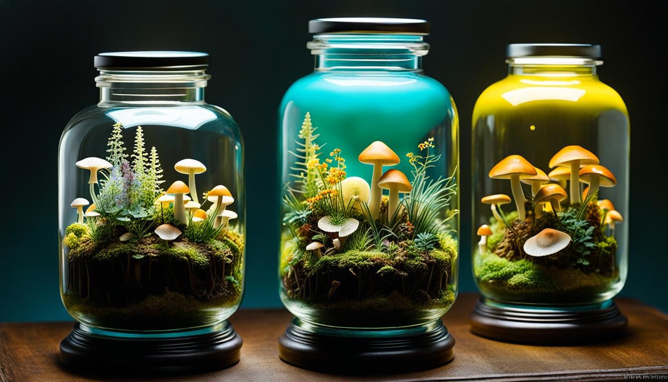 Miniature Worlds: Bioluminescent Life in Jars