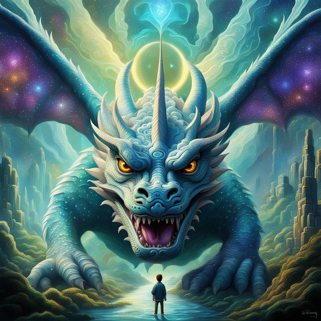 Astral Luck Dragon in Mixed Media Style