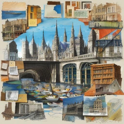 Colorful Papercraft Collage with Swirl Art Elements