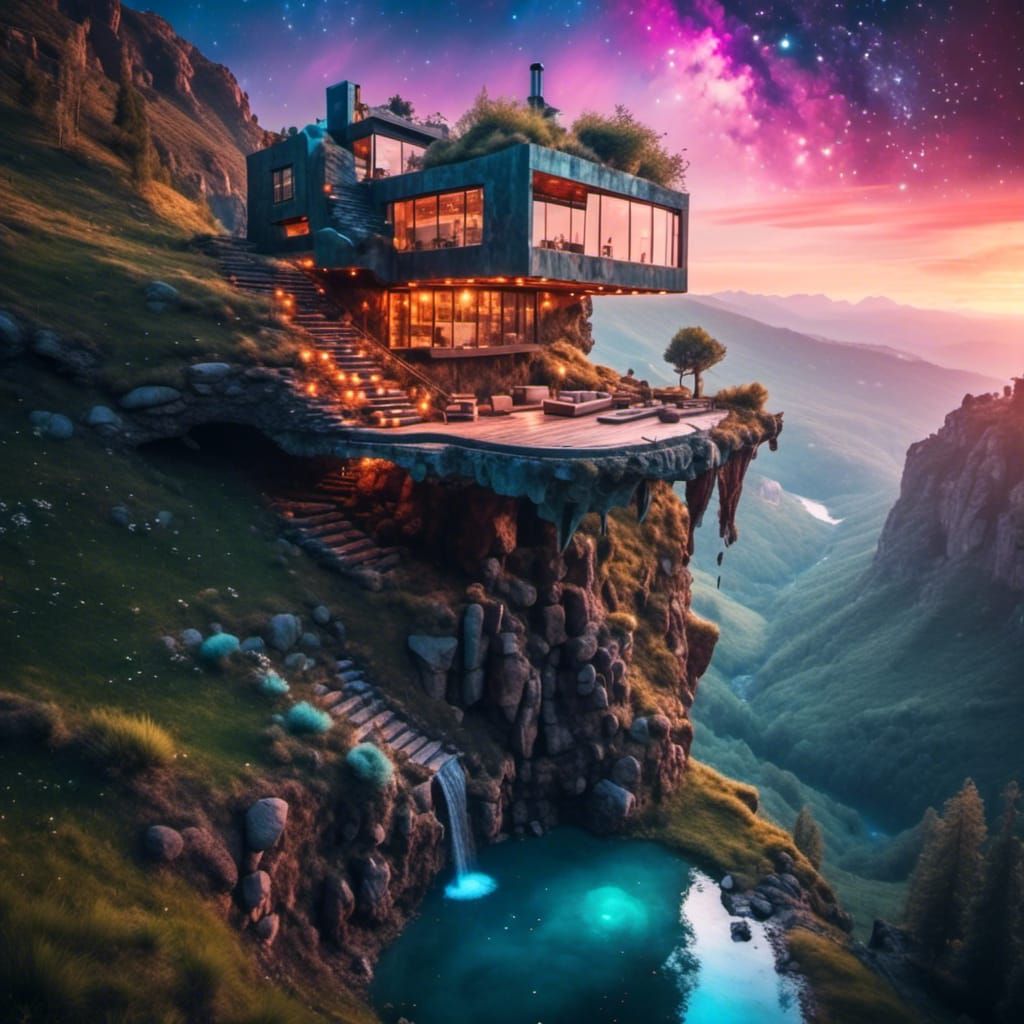 Impossible Cliffside House Beside Waterfall