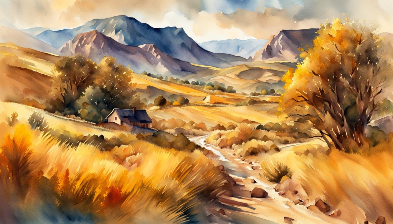 Golden Valley Landscape in Gouache Style
