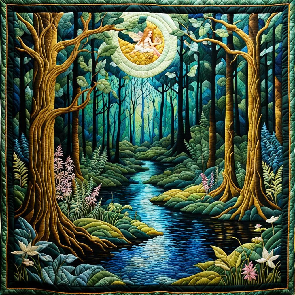 Fantasy Fairy Swamp Scene in Patchwork Quilt