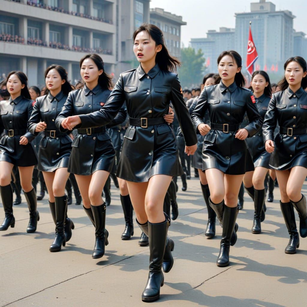 North Korean Female Soldiers March in Unison with Mysterious...