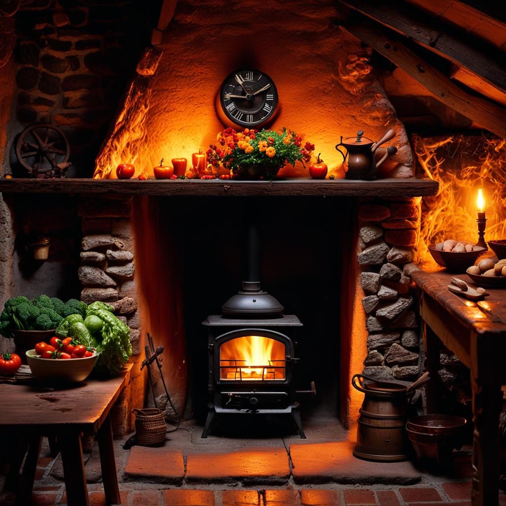 Cozy Kitchen Scene with Steaming Soup, Vermeer Style