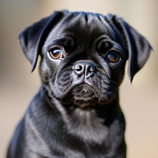 Black Pug Puppy Portrait in Natural Lighting