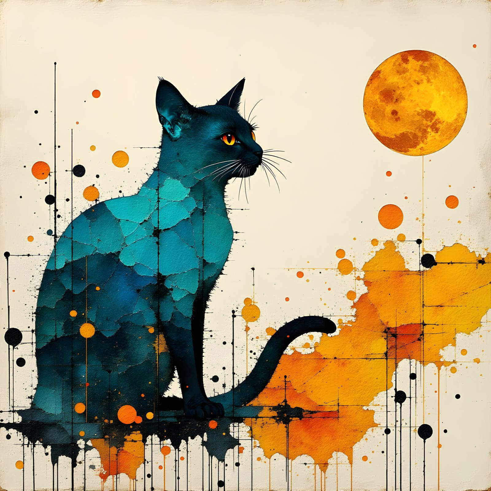 Brass Cat with Zentangle Elements in 3D