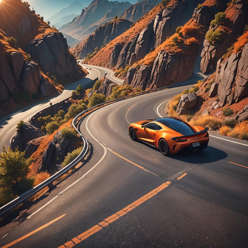 Sports Car on Mountain Road: Pixar-Inspired 3D Art