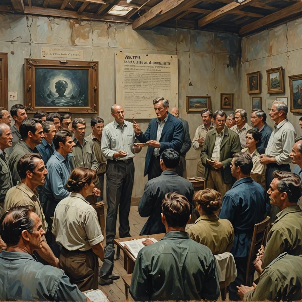 People Discussing Work, Oil Painting