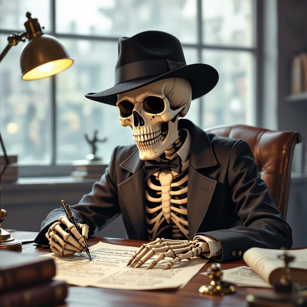 Skeleton Detective in Noir Style