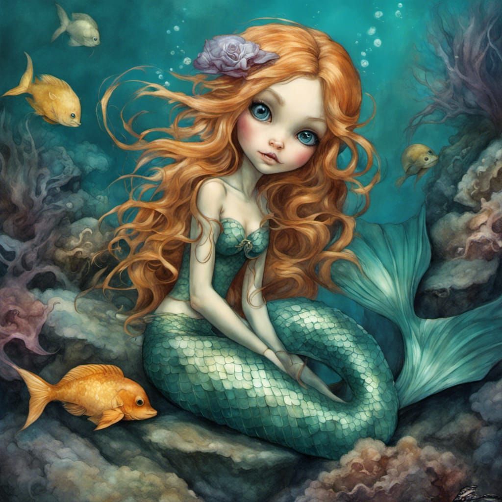 Enchanting Mermaid in Whimsical Digital Art Style