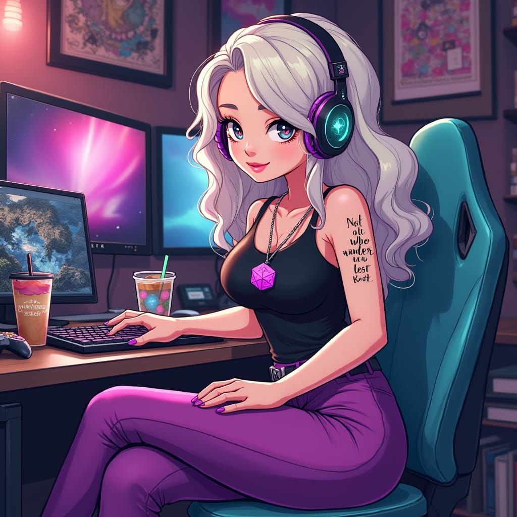 Chibi Anime Girl in Vibrant Neon Scene