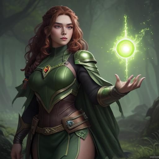 Dwarf Princess Wields Green Energy, Fantasy Art