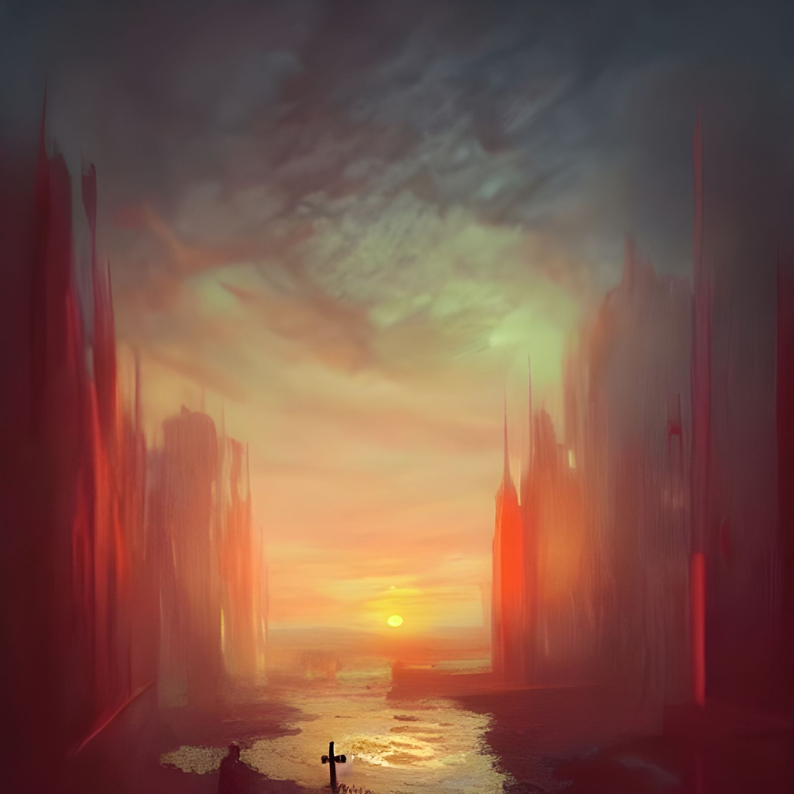 Sinister Bloodlust at Sunset: Gothic Horror Synthwave Art