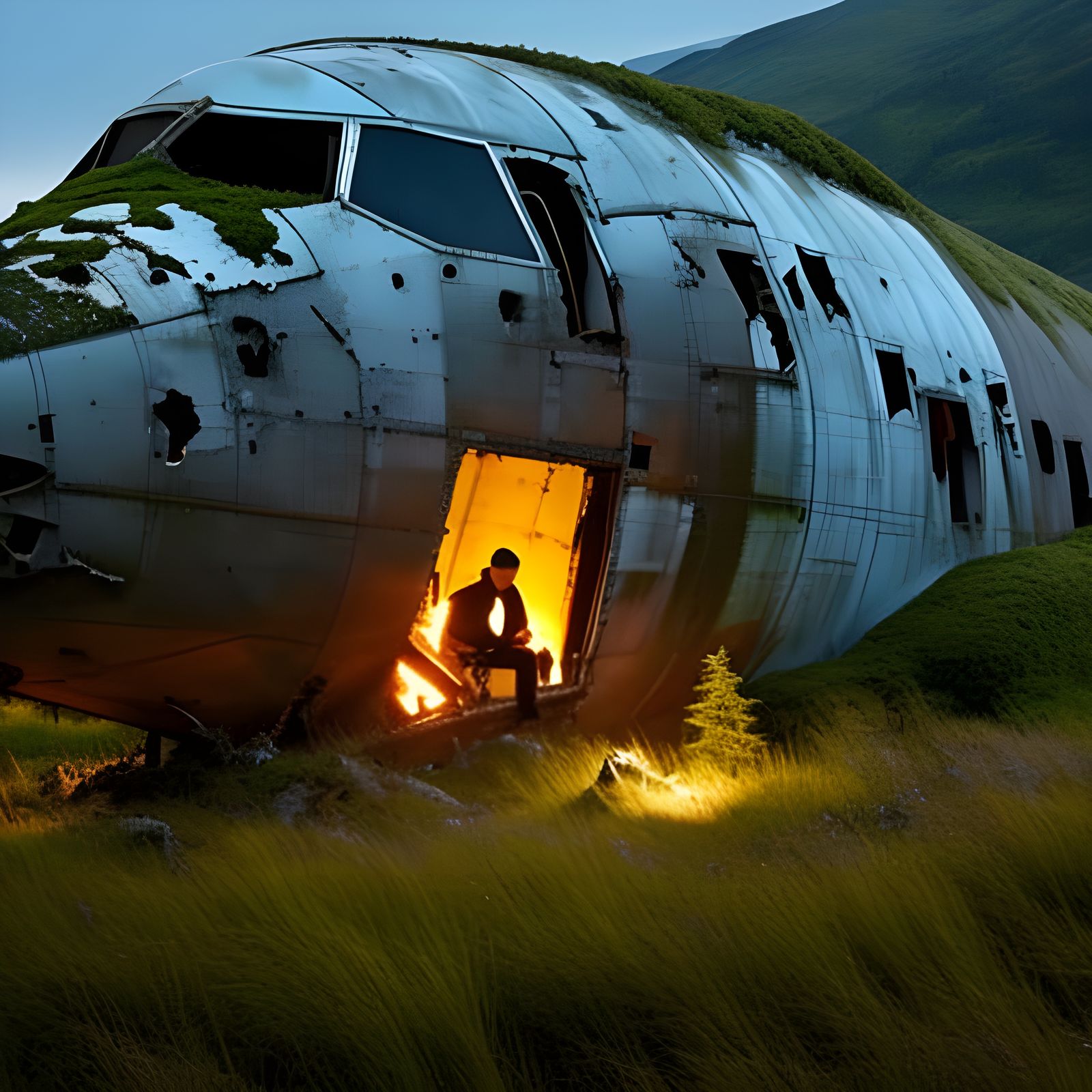 Wreckage of Future Airliner in Overgrown Meadow