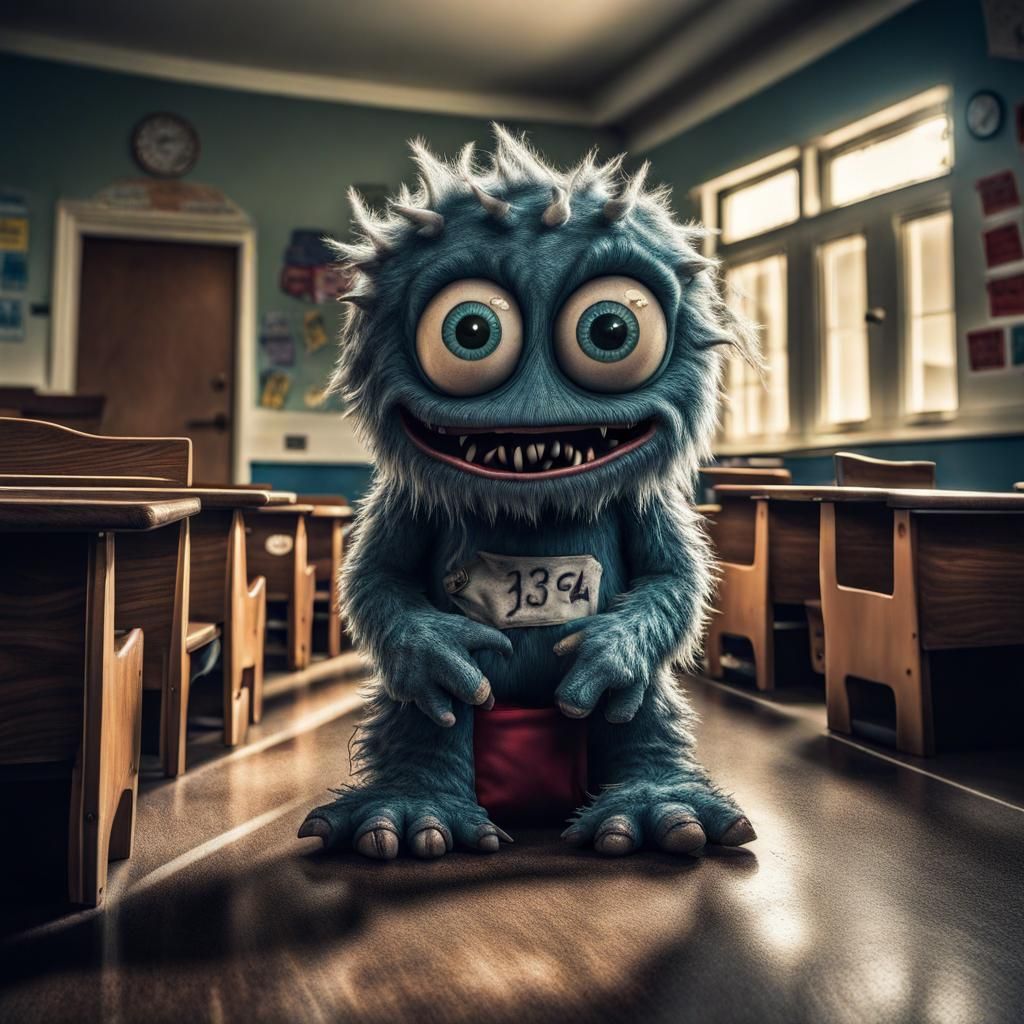 Monster's First Day of School: Hyperrealistic 64 Megapixel I...