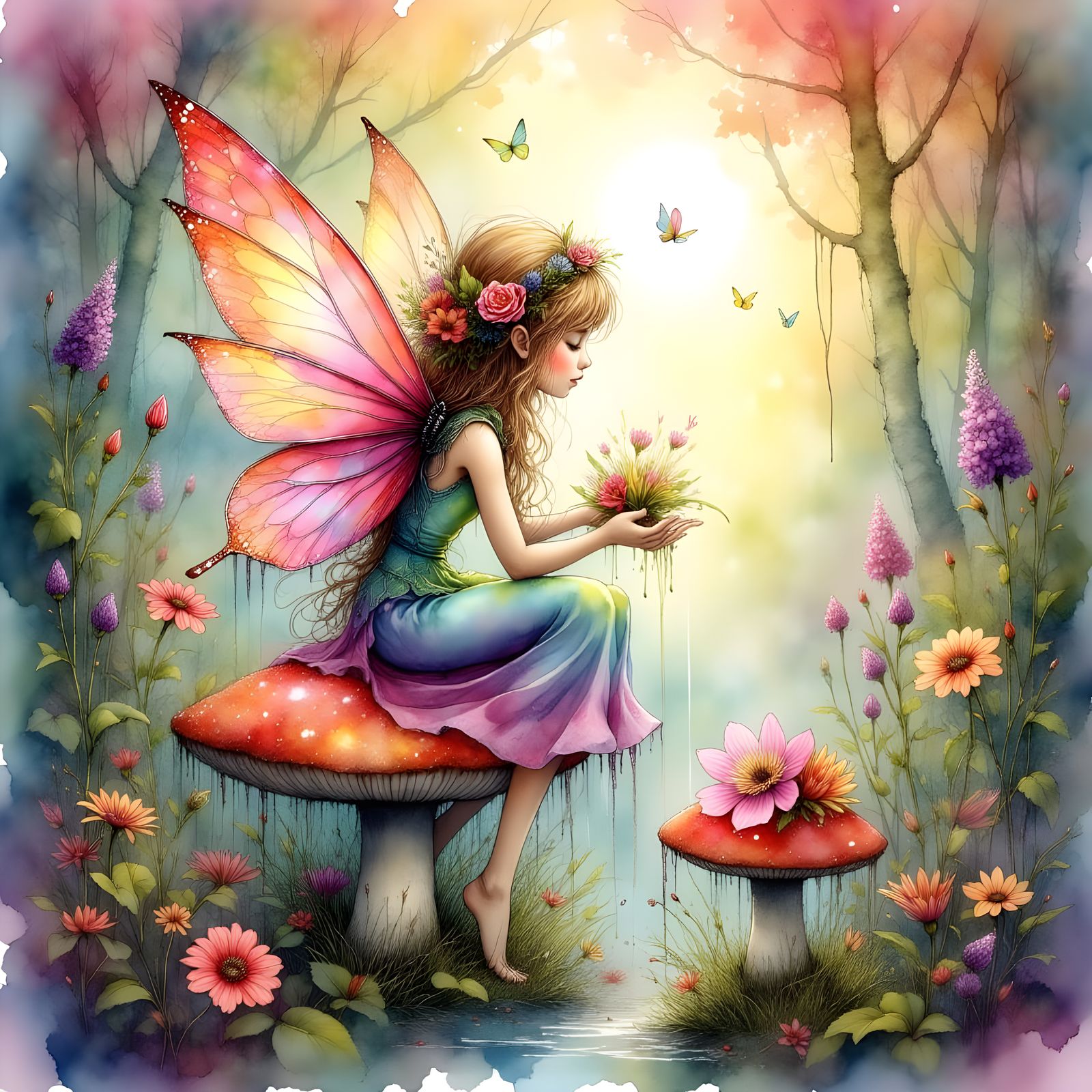 Whimsical Beautiful Fairy in Ink Style