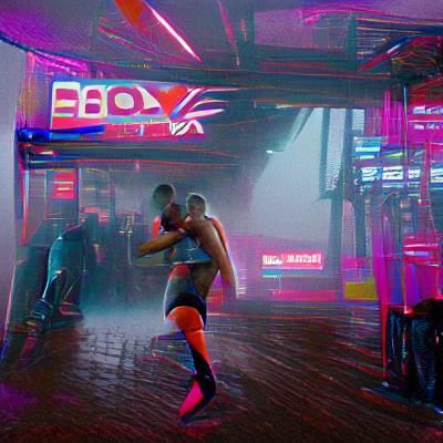 Cyberpunk Boxing Match in Neon City 2099