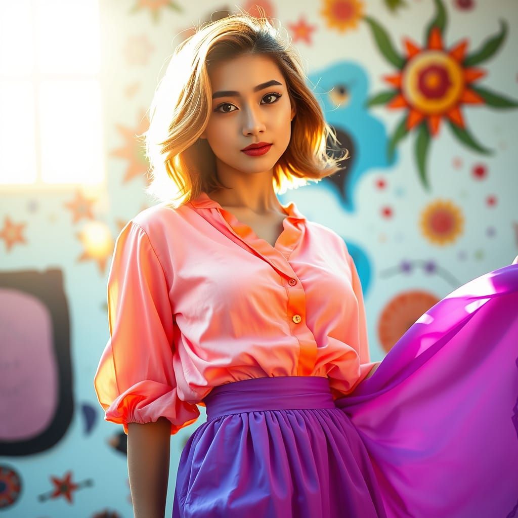 Radiant Androgynous Beauty in Whimsical Setting