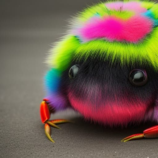 Adorable Rainbow Furry Crabs in 3D Shading