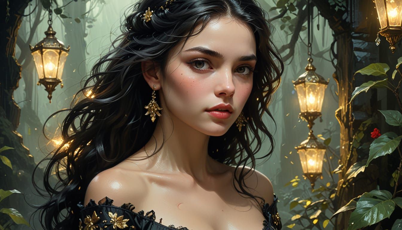 Woman with Panther in Gothic Fairy Tale Style