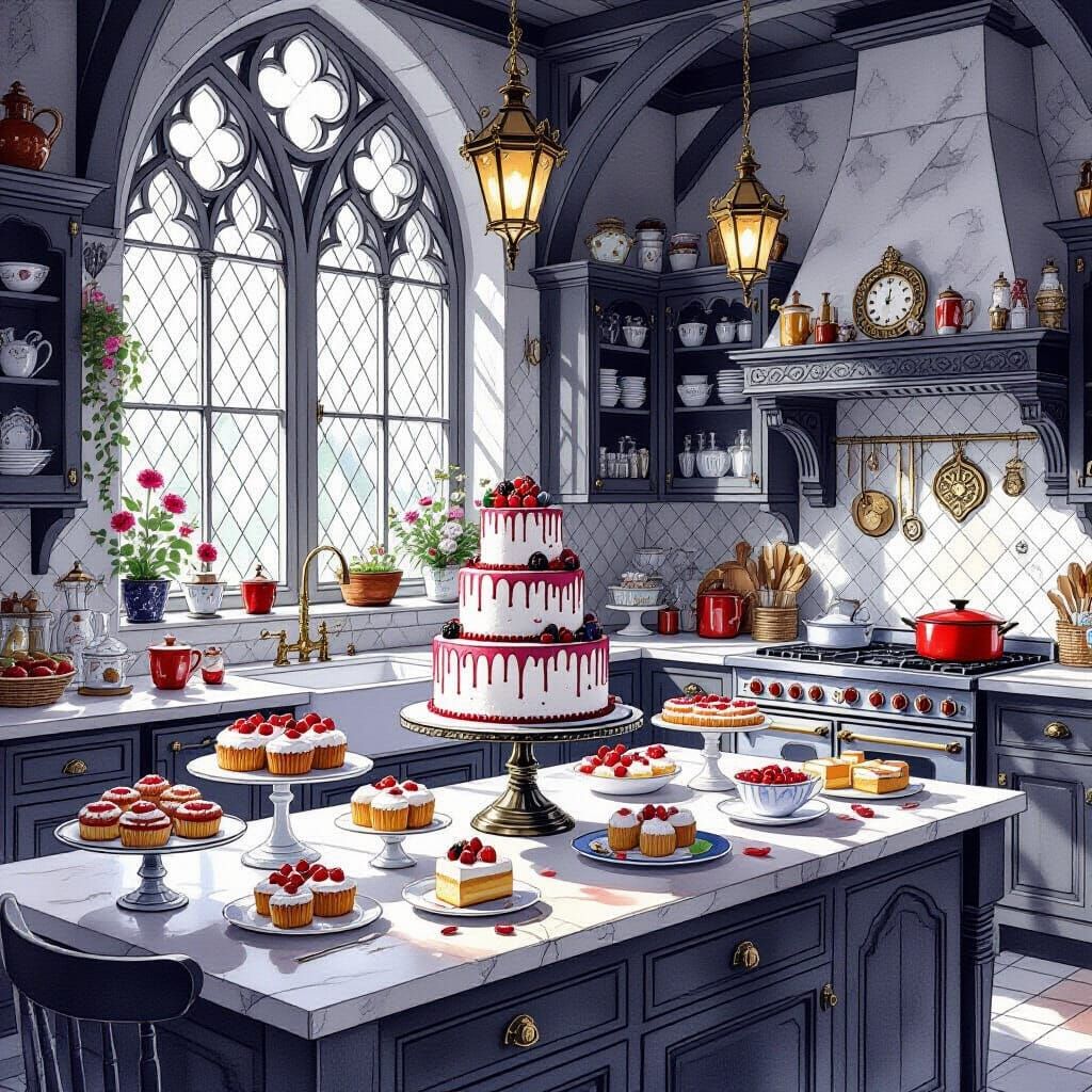 Gothic Cakes and Desserts in Watercolor Style