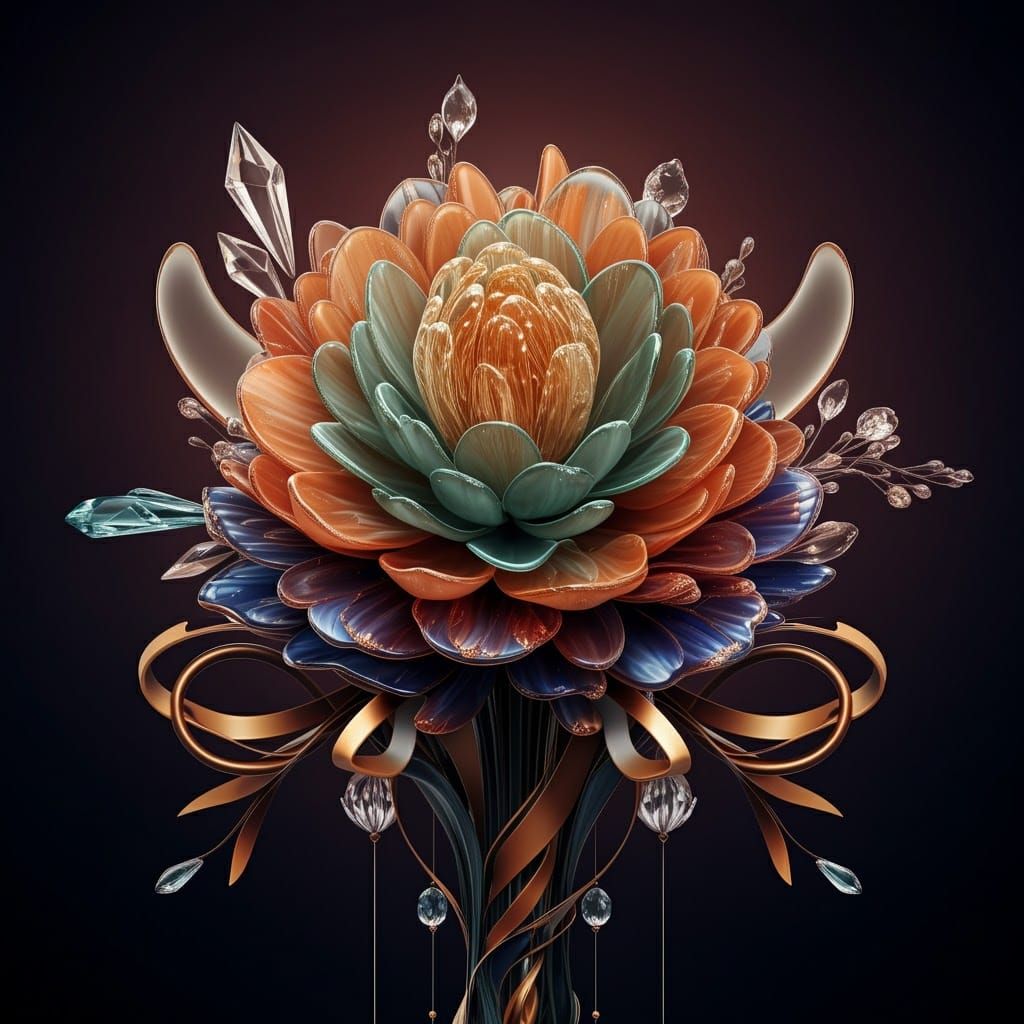 Ethereal Glass Floral Sculpture in Art Deco Style